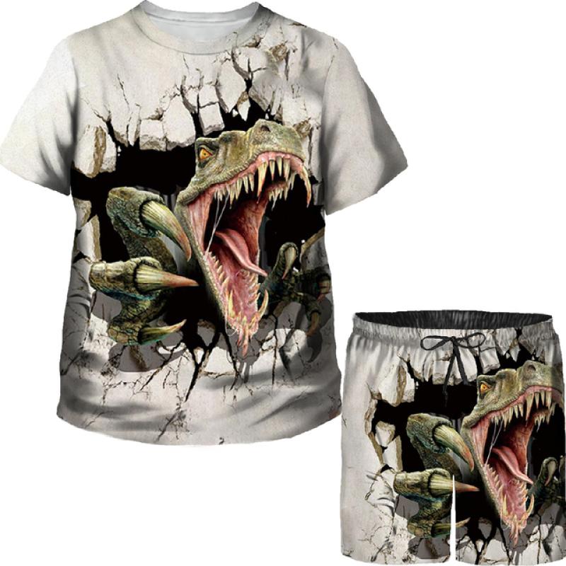 Футболки/костюмы с 3D принтом динозавра Юрского периода для мальчиков и девочек, футболки/костюмы для подростков, повседневная летняя футболка, спортивный костюм, комплект