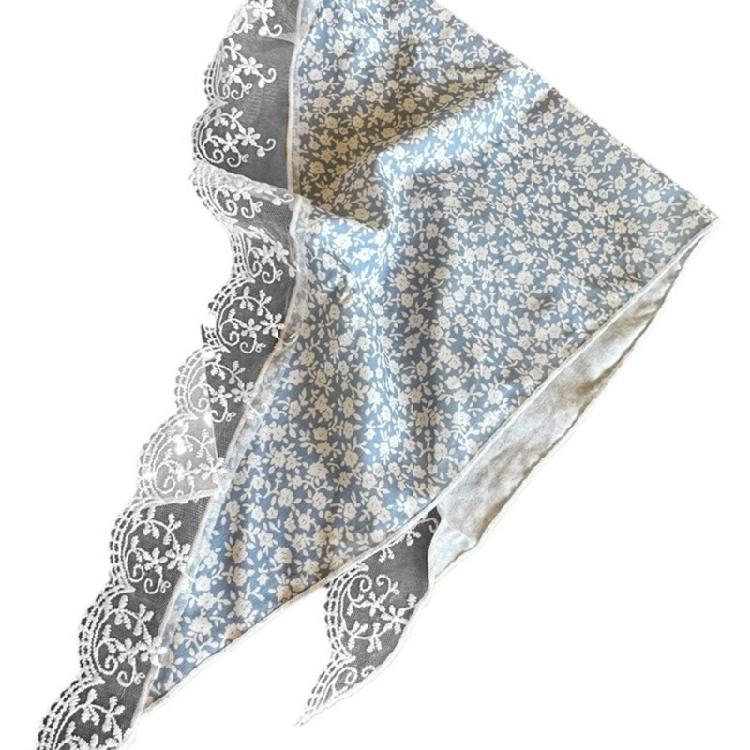 Floral Pattern Hairband with Sheer Lace Trim Camping Photography Girl Kerchief