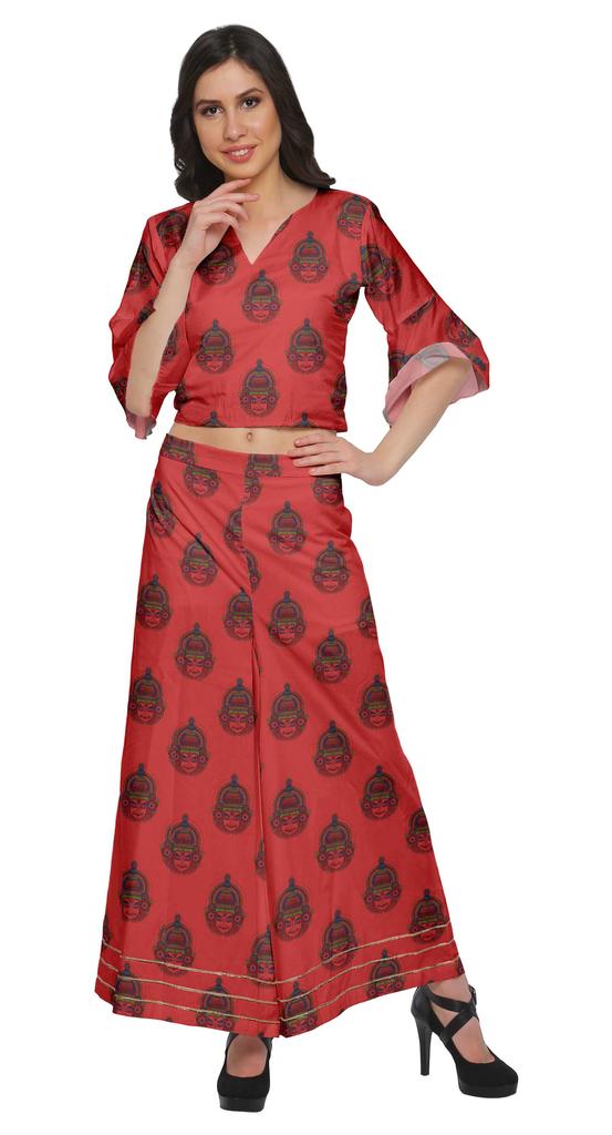 Moomaya Printed Loose Palazzo And Crop Top Set Ethnic Dress For Women Plus