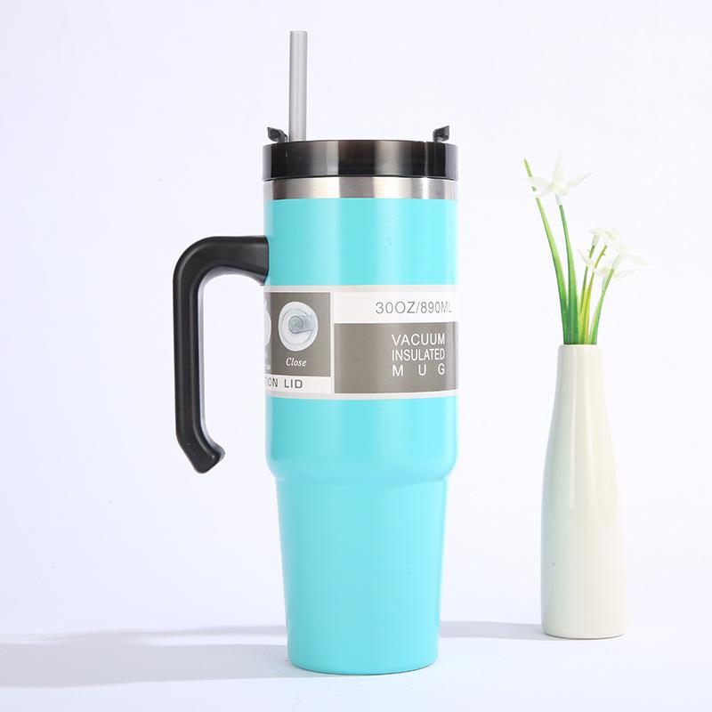 30oz Stainless Steel Vacuum Insulated Tumbler with Lid Thermal Coffee Car Cup Travel Mug Large Capacity with Handle Straw Mug
