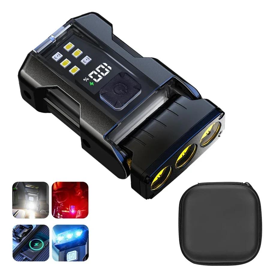 Mini Keychain Flashlight Rechargeable Camping Lamp Safety Warning Light Magnetic Repair Light Outdoor Work Light Emergency Lamp