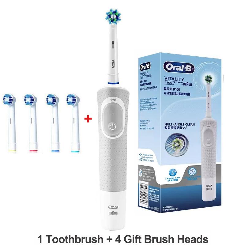 Вращающаяся электрическая зубная щетка Oral B D100 Vitality, суперчистый таймер, водонепроницаемая зубная щетка для взрослых, дополнительная сменная насадка