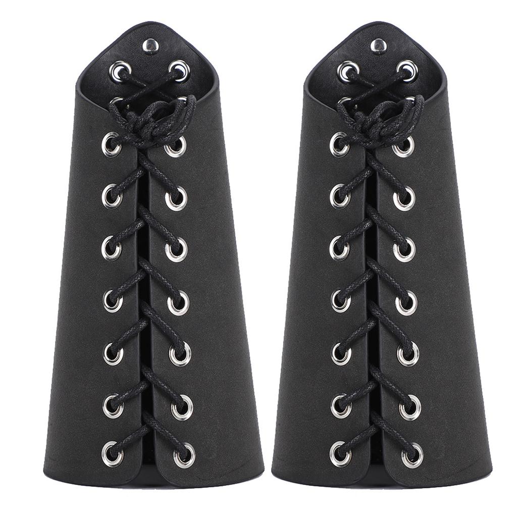 2 Sets Punk Bracer Black Outdoor PU Retractable Armband Archery Cross Strings Wristbands