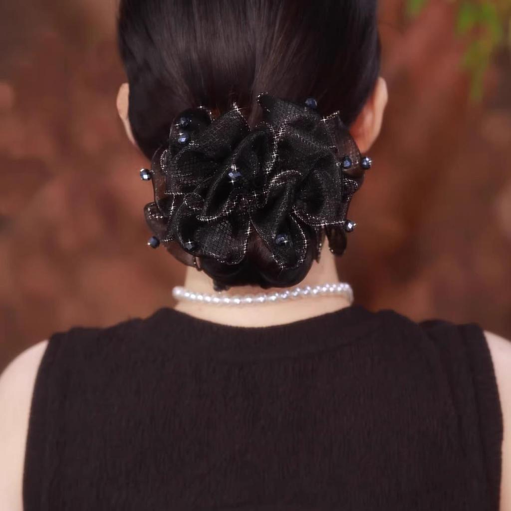 Retro Floral Large Intestine Hair Tie - Voluminous Women's Bun Accessory, Extra Large Elastic Head Flower Hair Band