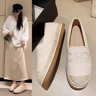 Туфли рыбака сяосянфэн женские новые с вышивкой букв мелкая посадка одинарные туфли летние уличные парусиновые туфли