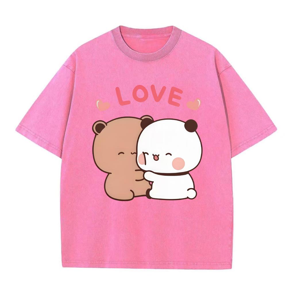 Bubu Dudu Kawaii Clothing Women Couple T-shirt Retro Washed Vintage Panda Bear Cute Cartoon Women T-shirt
