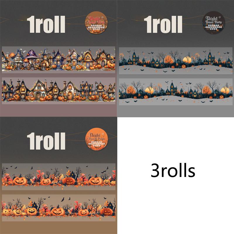 3rolls Dark Night Prom Series Halloween Dark Theme Scenic Tape DIY Handbook Collage Journal Notebook Greeting Card Post