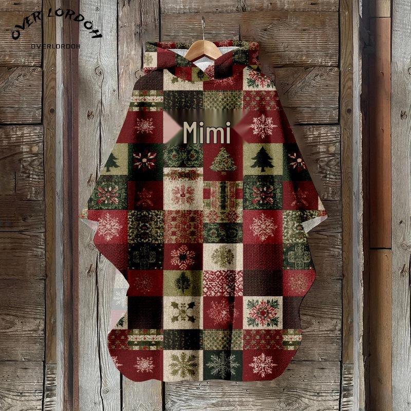 Женский плащ с капюшоном с 3D цифровой печатью – Рождественский винтажный стиль