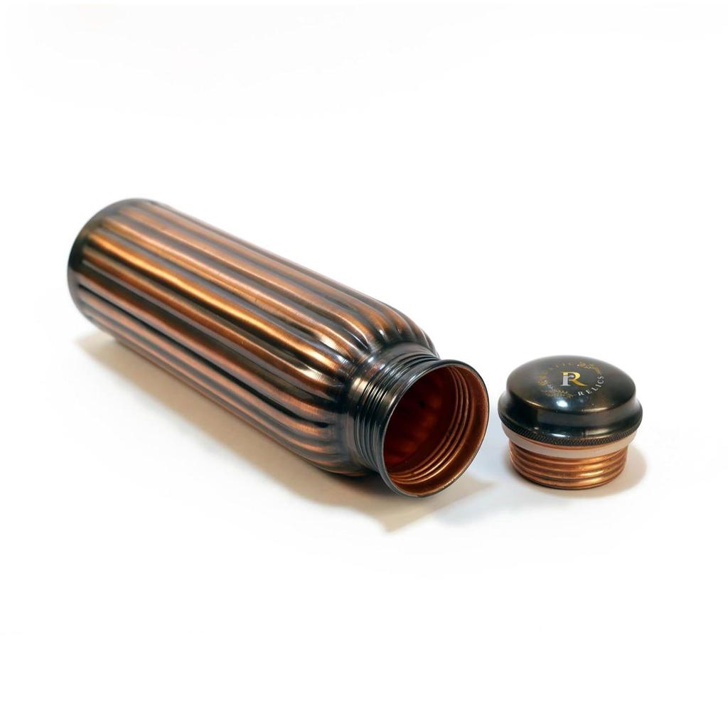 Pure Copper Water Bottle - 1L Hand Made | Antique Rope Design With Leak-Proof Lid | Ayurvedic Copper For Health Benefits |