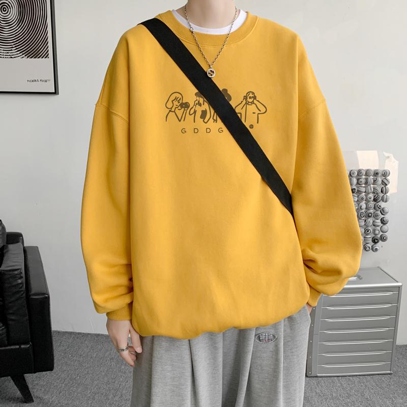Толстовка с круглым вырезом, мужская, весна-осень, новый стиль, студенческая, подростковая, американская, повседневная, свободная, с тяжелым принтом, с длинными рукавами, куртка для мужчин