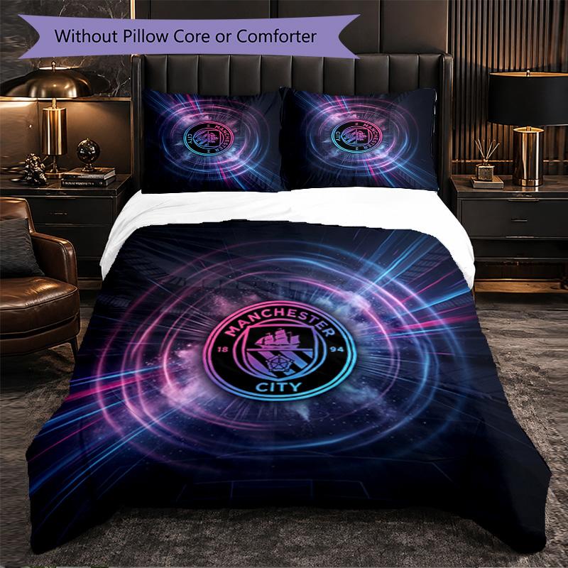 Manchester City Pattern 3 Pieces Bedding Set Soft Microfiber Duvet Cover with Pillow Cases for Bedroom