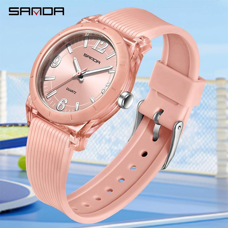 SANDA 6277 Case Children's Quartz Watch Waterproof Night Light Leisure Student Quartz Watch Top Brand Transparent