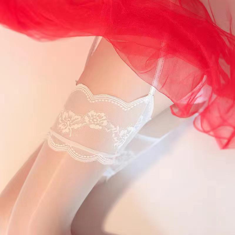 Му Руан Кружевной Подвесной пояс: Сексуальное прозрачное боди с открытой промежностью и чулки выше колена