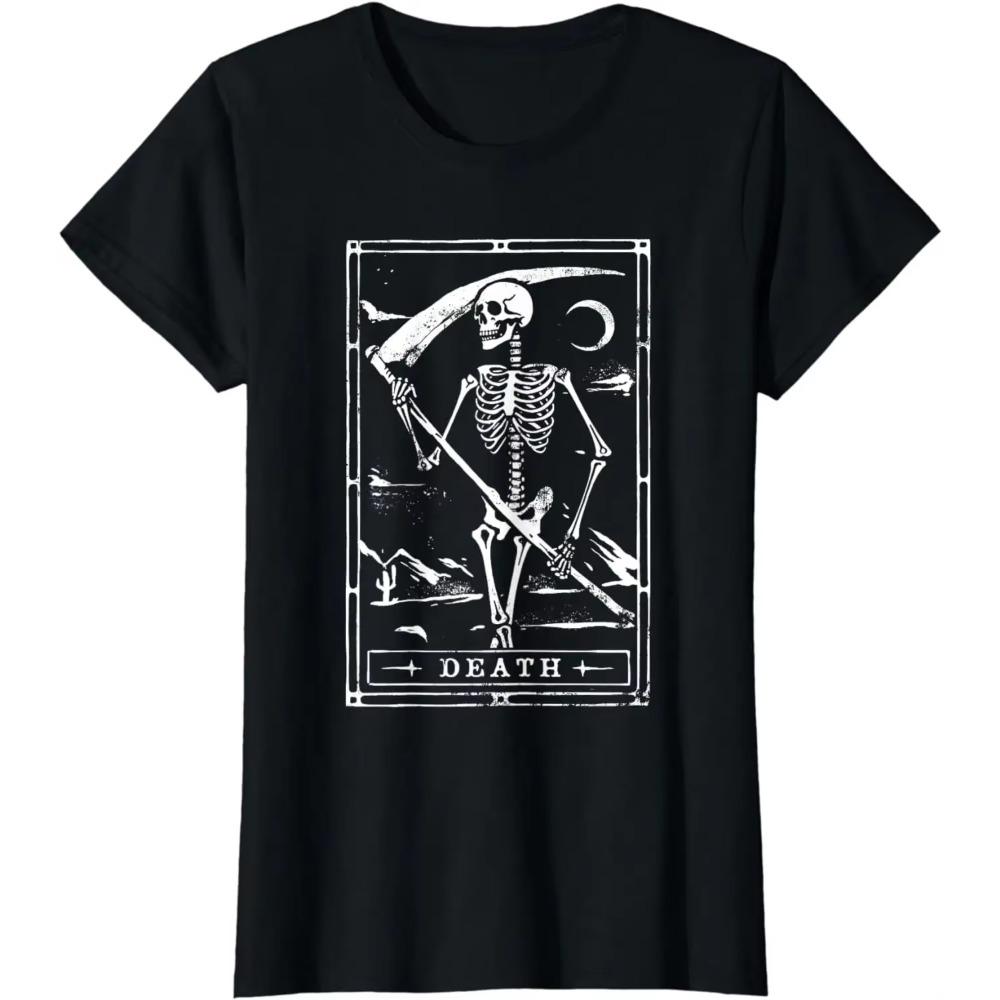 2024 Summer Tops Death Tarot Card Shirt Goth Skeleton Grim Reaper Halloween T-Shirt