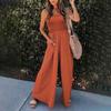 Summer Women's Pocket Loose Straight Casual Long Jumpsuit