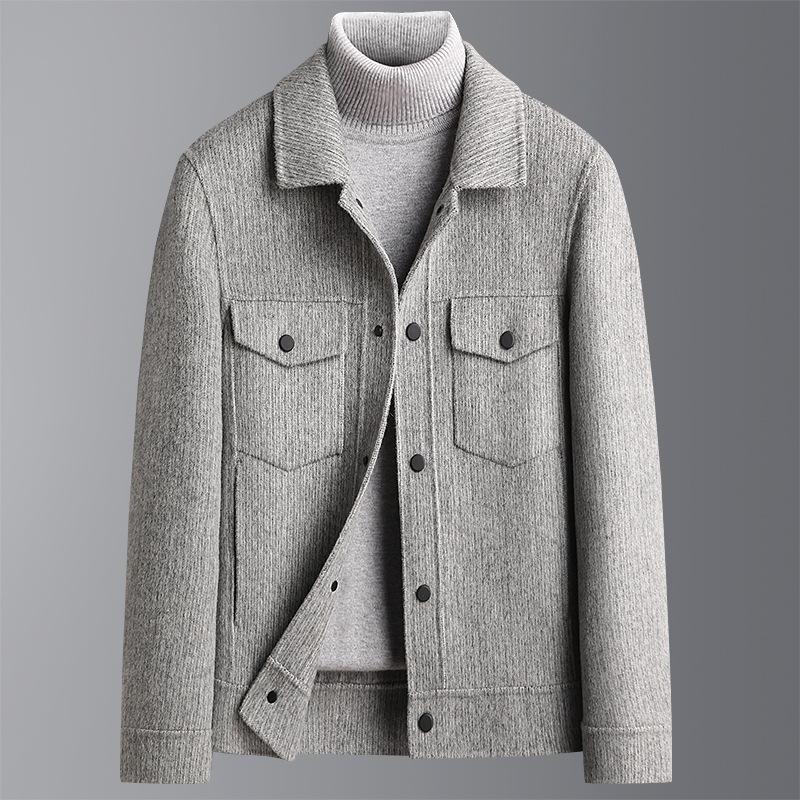Осенне-зимнее короткое двухстороннее шерстяное пальто мужское утолщенное повседневное двухстороннее шерстяное пальто для мужчин
