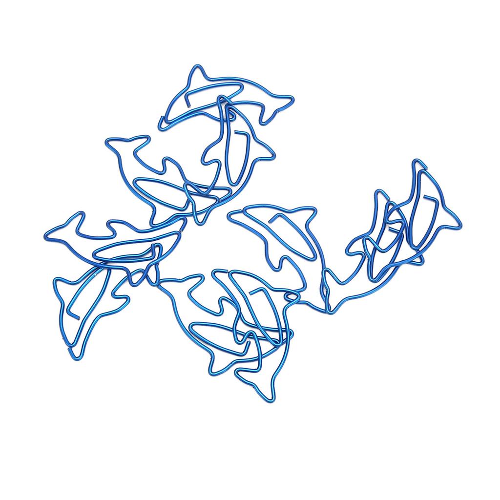 100Pcs Paper Clips Unique Dolphin Shape Lightweight Portable Electroplating Process Metal Paperclip