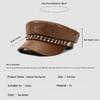 Metal Chain Decor Newsboy Cap PU Leather Flat Top Cap Stylish Baker Boy Cap  For Women