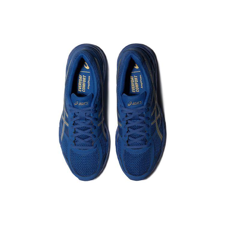 Asics Gel-Contend 4 Удобная ткань Синтетическая кожа Низкий верх Повседневные Кроссовки для бега Мужские Кроссовки Синий Золотой T8D4Q-401