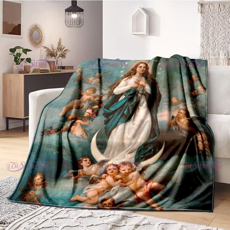 Religious Blessed Virgin Mother Mary Fleece Warm Soft Throw Blankets Fuzzy Bed Blanket for Couch, Bed, Sofa Ultra Warm and Cozy
