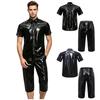 Men Waterproof Beach Club Outfit Short Sleeve Button T-Shirt with Multi-pocket Cargo Shorts Capri Pants Raincoat for Summer