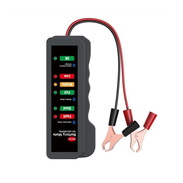 Mini Testeur de Batterie de Voiture 12V, Testeur d'alternateur Numérique, affichée de 6 LED Lumières, Testeur