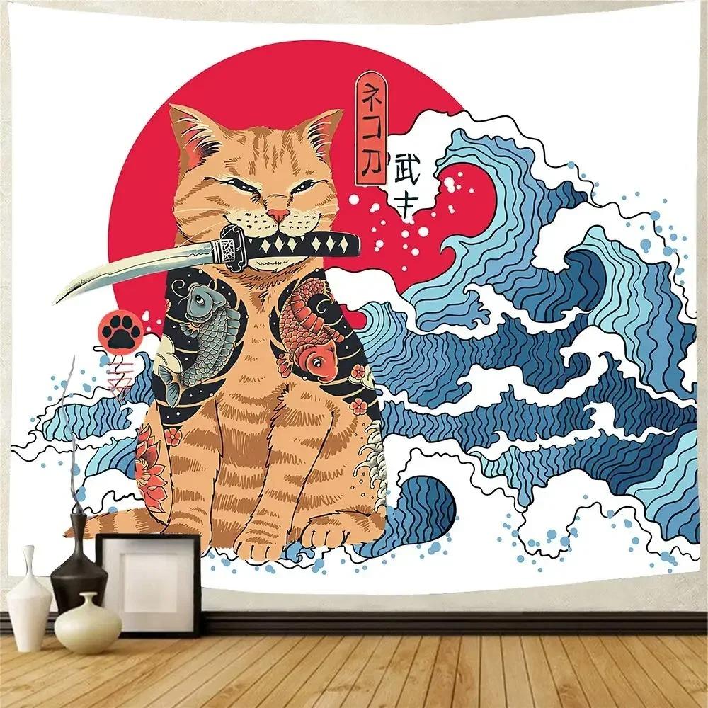 Cute Cat Tapestry Hippie Starry Night Tapestry Fantasy Kitten Playing With Butterfly Nebula Galaxy Artwork Galaxy Space