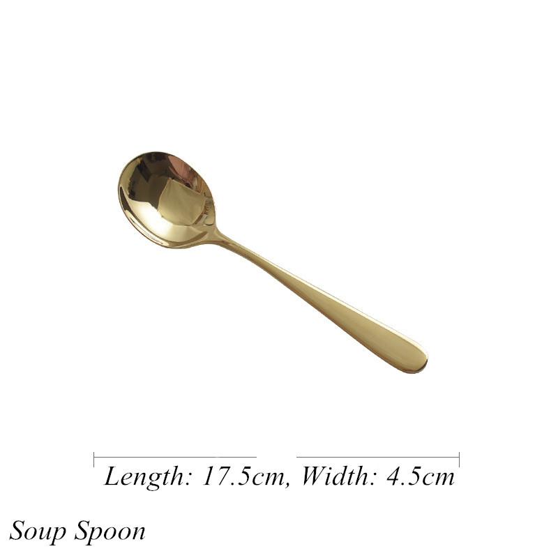 Роскошная золотая посуда из нержавеющей стали, нож, вилка, ложка, стейк, рыбный ужин, десерт, салат, кофе, столовая