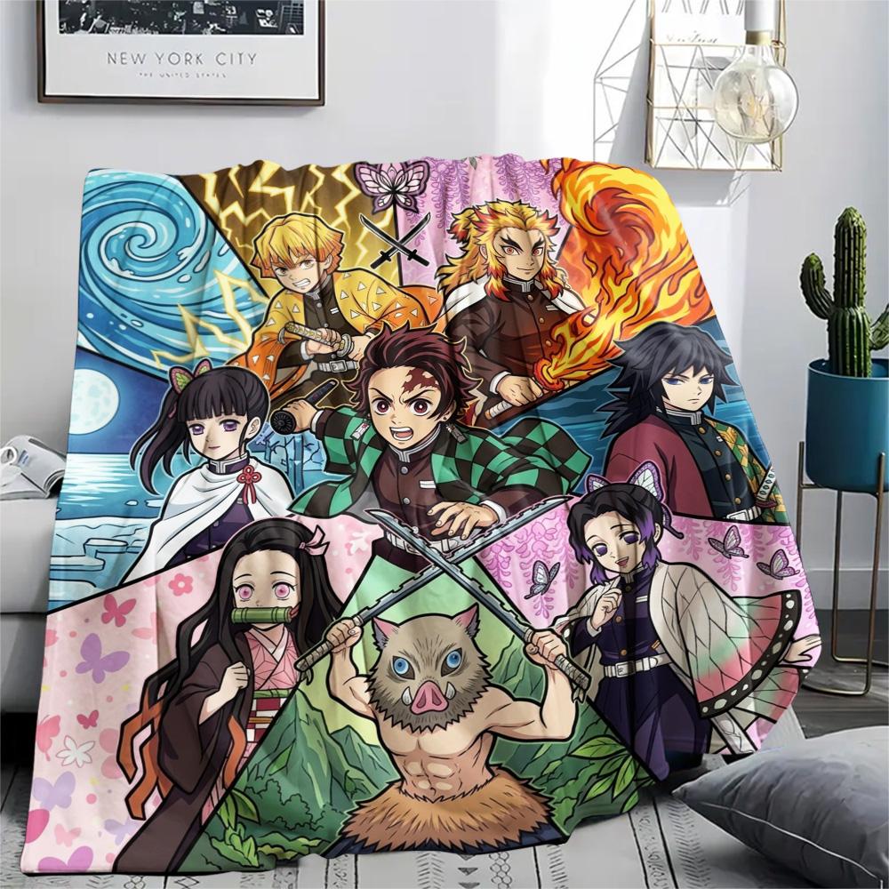 Demon Slayer Tanjiro Flannel Blanket Print Warm Comfortable for Daily Rest Bedroom Sofa Picnic Travel.-TING