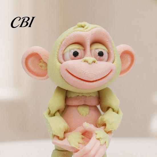 Soft Color Cartoon Animal Decor 3D Printed Articulated Monkey Figurine, Multi-Color Model with Portable Healing Charm Movable Joints, Stress