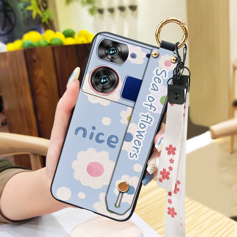 Waterproof Kickstand Phone Case For ZTE Nubia Z60 Ultra Oil Painting Soft Case Fashion Design Flower Anti-knock Lanyard