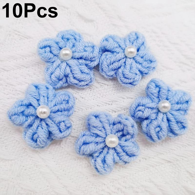 10PCS Puff Flower Head Knitted Hand Woven DIY Pearl Sweater Coat Decor Hairpin Headdress Accessories