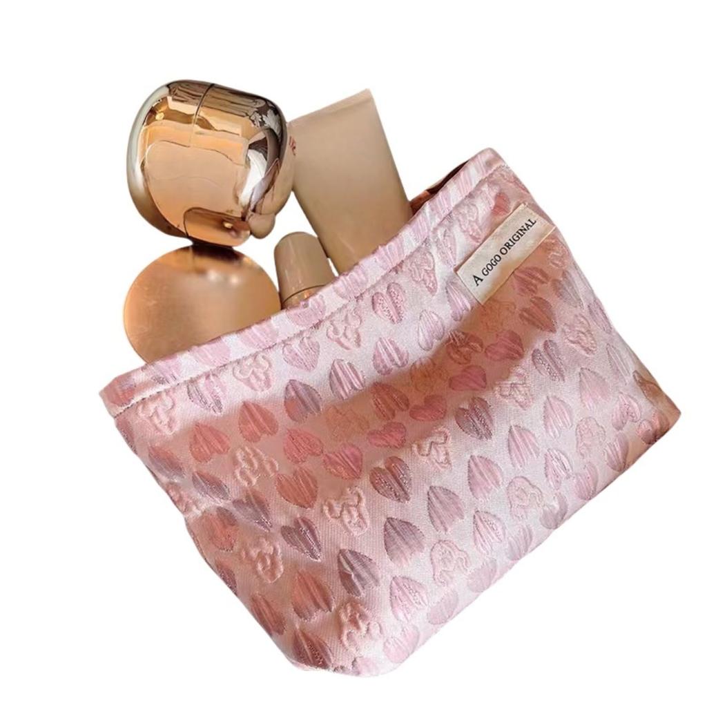 VivaViva Makeup Large Stylish and Cute Square Cosmetic Storage Travel Portable Heart Women's Pouch, Capacity, Pouch, Pouch, Pouch, (Pink Pattern)