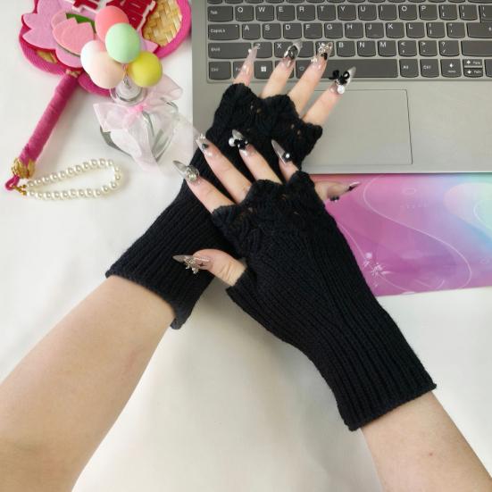 1 пара перчаток для вязания, однотонные, короткие перчатки с половиной пальцев, утолщенные, теплые, удобные, нескользящие перчатки