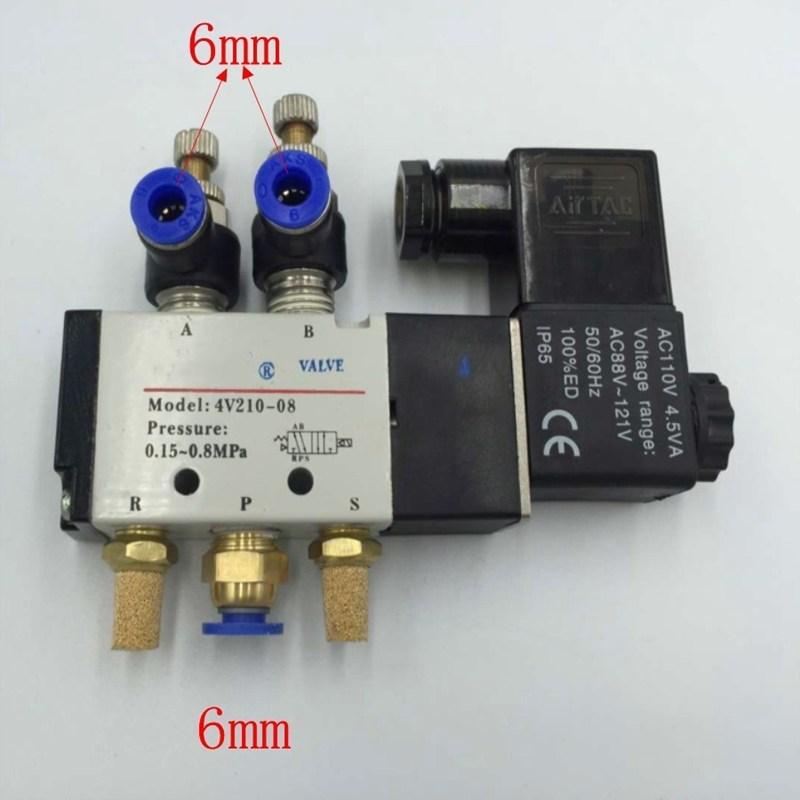 Пневматический электромагнитный клапан регулировки расхода, 5-ходовой, 2-позиционный, воздушный, газовый, магнитный клапан, 12 В, 24 В, 110 В, 220 В, катушка, 8 мм, шланг, быстрое соединение