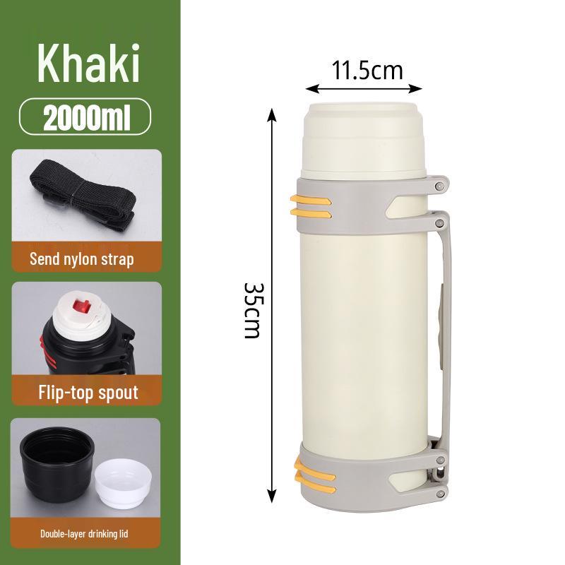 Изолированный дорожный чайник из нержавеющей стали 304 - Портативная бутылка для воды большой вместимости для кемпинга на открытом воздухе.