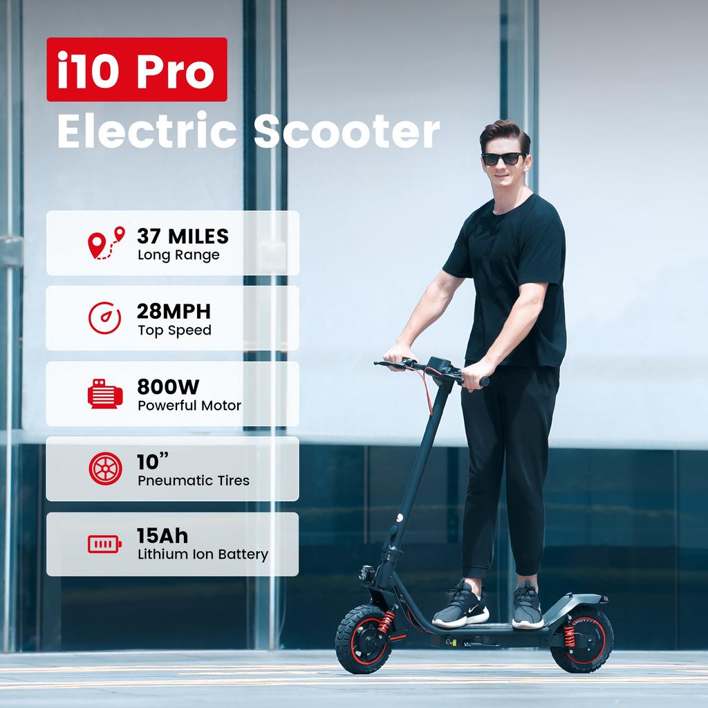 iScooter I10 PRO Electric Scooter for Adults: 800W Motor, 48V 15Ah Battery, 50-60km Range, Foldable 10" Commuter Scooter with App