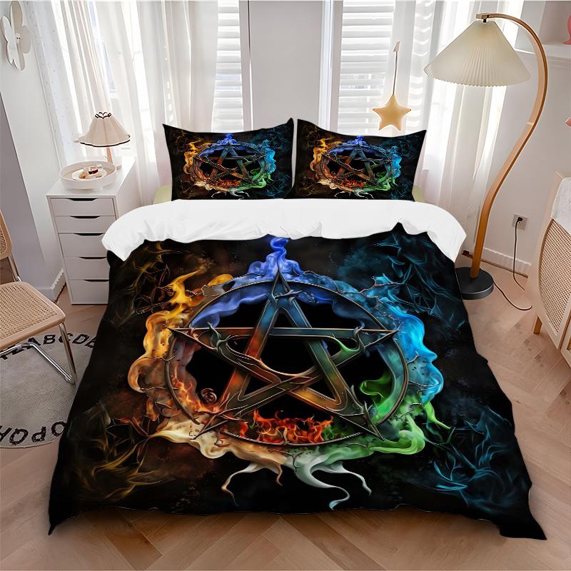 3pcs Symbol of Fire Water Earth and Air in Harmony Bedding Set, Including 1 Quilt Cover and 2 Pillow Shams, Without Filling,