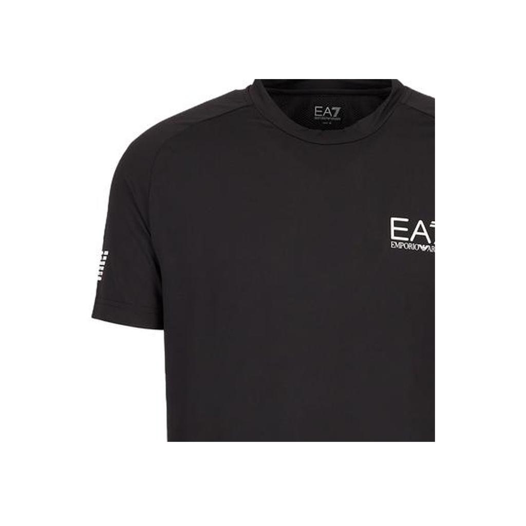 Emporio Armani EA7 Весна/Лето 23 Сетчатая футболка с коротким рукавом и принтом с логотипом-буквой Мужские топы Черный 8NPT22-PJEMZ-1200