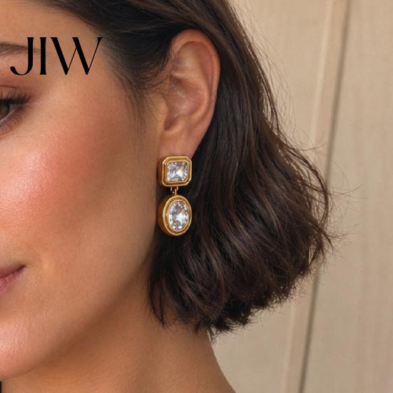 Atmosphere Style Fashion Earrings 1 Pair Faux Crystal Geometric Dangle for Women, Hypoallergenic Ear Needles Sensitive Ears Stainless Steel