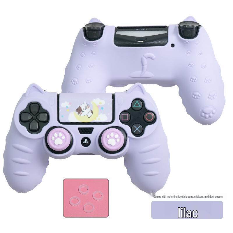 Мультяшный Милый Силиконовый Чехол для Геймпада PS4 с Колпачками на Стиках, Наклейками и Противопылевым Кольцом