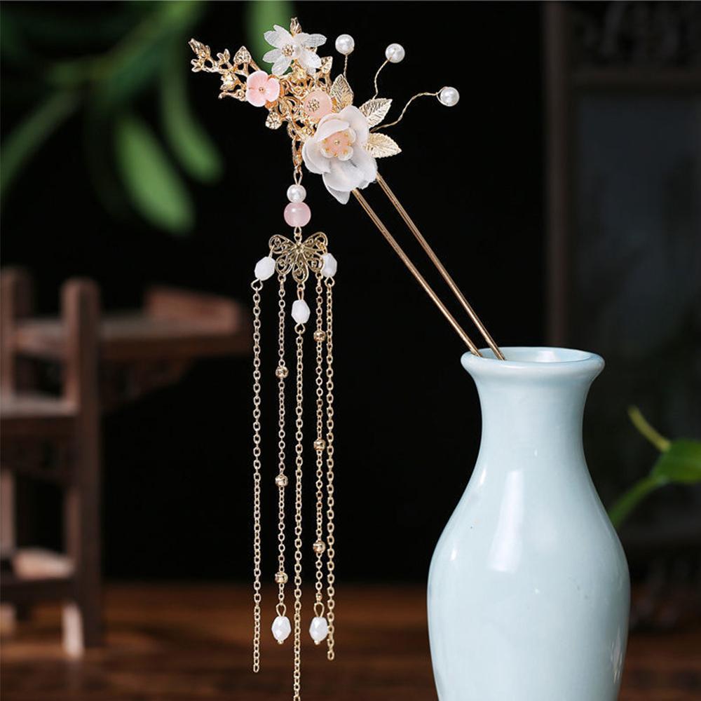 Women Girls Handmade Long Tassel Fashion Chinese Earrings Hair Comb Headwear Sets Hanfu Hair Stick