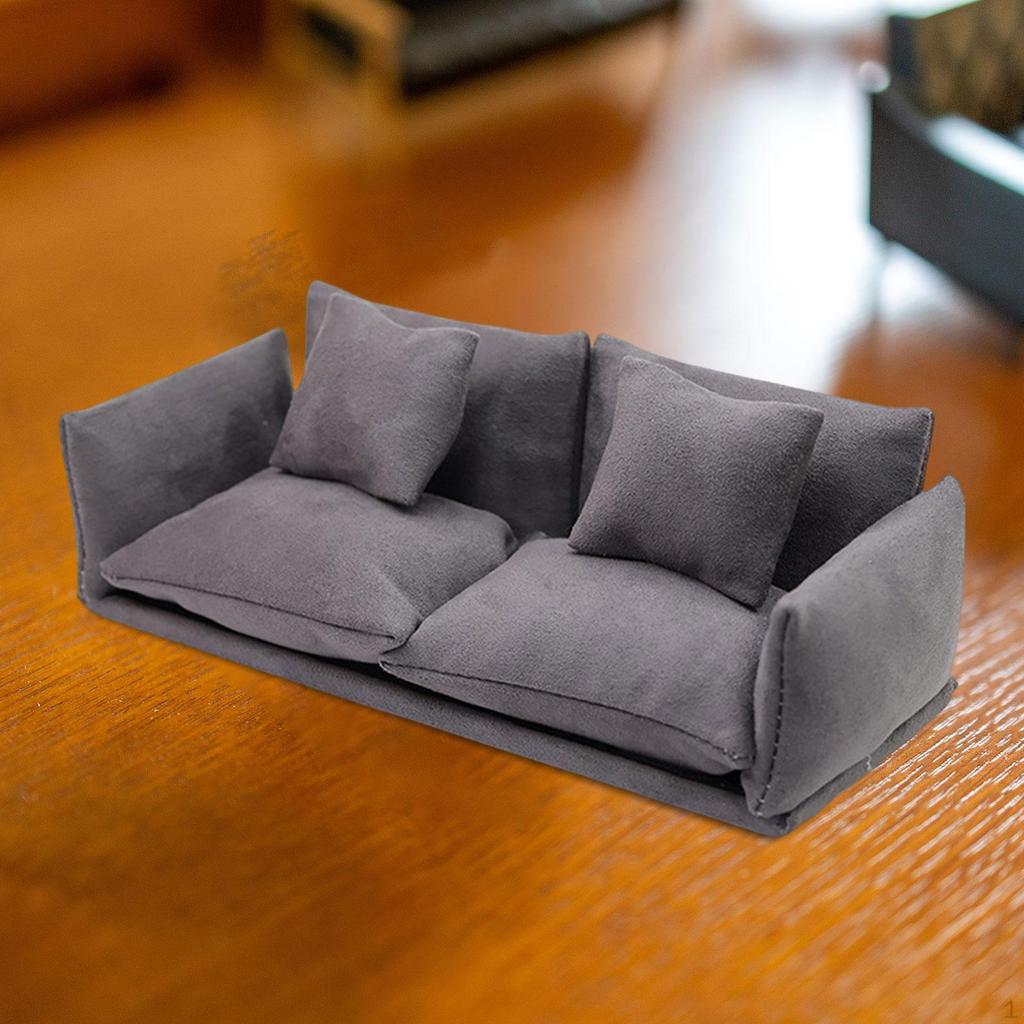 Miniature Dollhouse Sofa Couch 1:12 Scale Mini Furniture Toy Model with Pillow