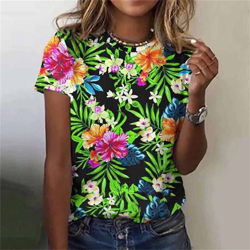 Модная женская футболка с 3D-цветочным принтом, повседневная, с круглым вырезом и коротким рукавом, летняя, свободного покроя, уличная одежда, футболки, блузки