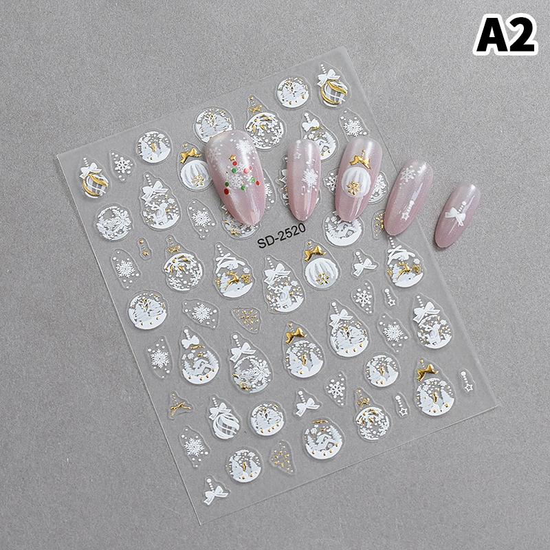 5D Embossed Christmas Nail Stickers Christmas Tree, Snowflakes, Elk, Snowman Nail Decal Autumn Winter Nail Supplies Decoration