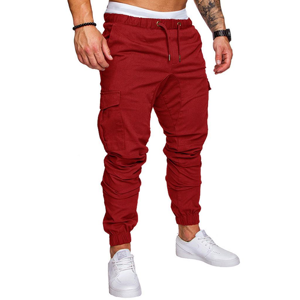 Men's Casual Workwear Multi-Pocket Trousers Sports Drawstring Trousers