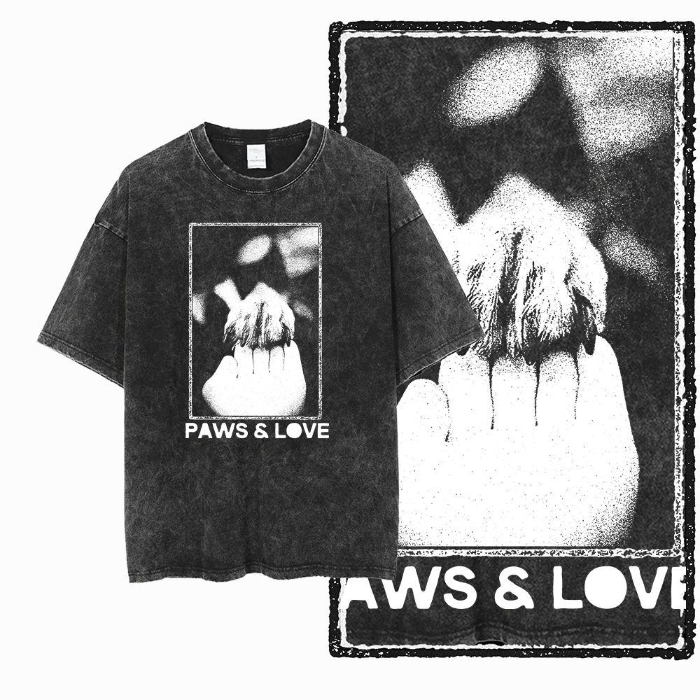Big Size Dog Graphic Unique Washed Distressed Cotton Unisexs Retro Streetwear TShirt G