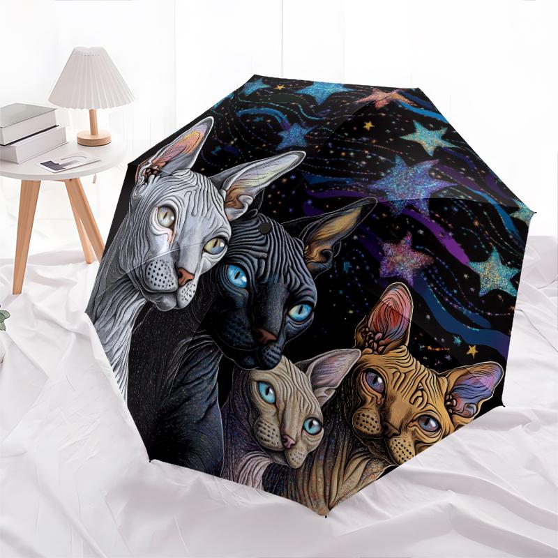 Узор с черной бесшерстной кошкой, автоматический складной зонт, портативная и складная конструкция, 8 спиц, рождественский или день рождения подарок.