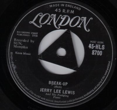 7-дюймовая пластинка JERRY LEE LEWIS - Break-Up 45HLS8700 London Records 1958 UK Рок Б/У