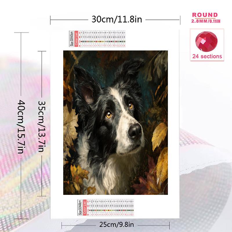 Border Collie and plants Pattern 3pcs 100% Round Full Drill 5D DIY Diamond Painting Embroidery Cross Stitch Rhinestone Décor